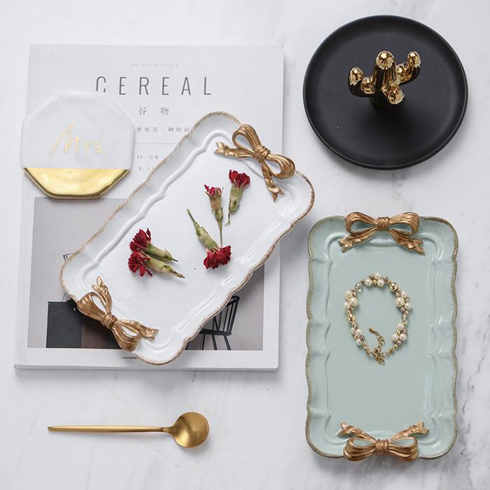 European retro style bow resin tray jewelry tray jewelry storage decoration tray fruit decoration
