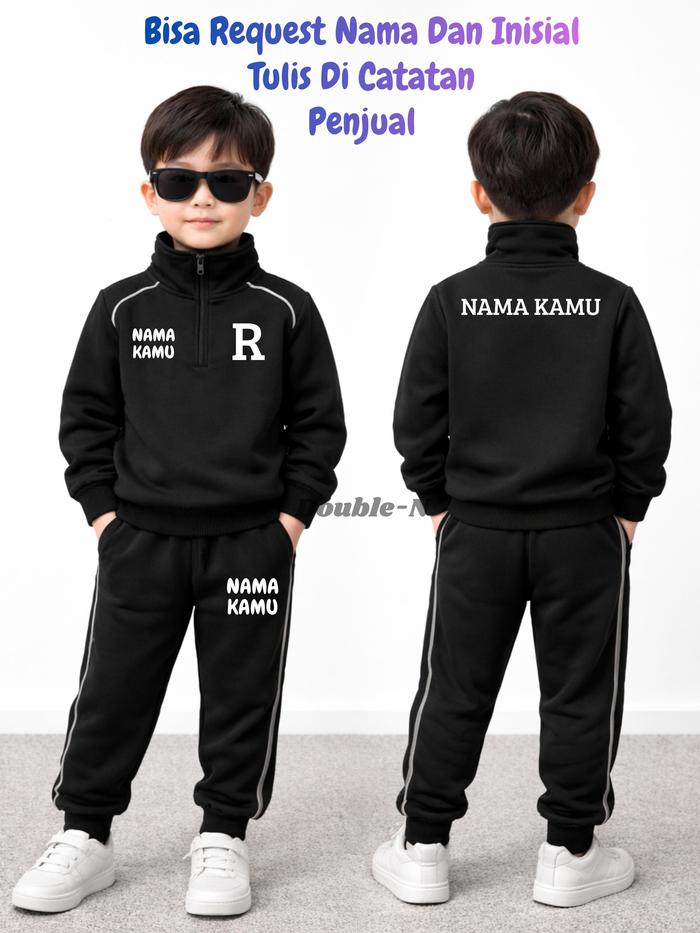 Double-N Custom Nama Setelan strips menyala sweater zipper setengah badan anak Laki-Laki dan Perempu