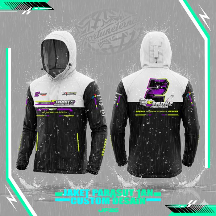 JAKET PARASUT 2 STROKE CUSTOM DESAIN KEKINIAN | WATERPROOF & FULL PRINT
