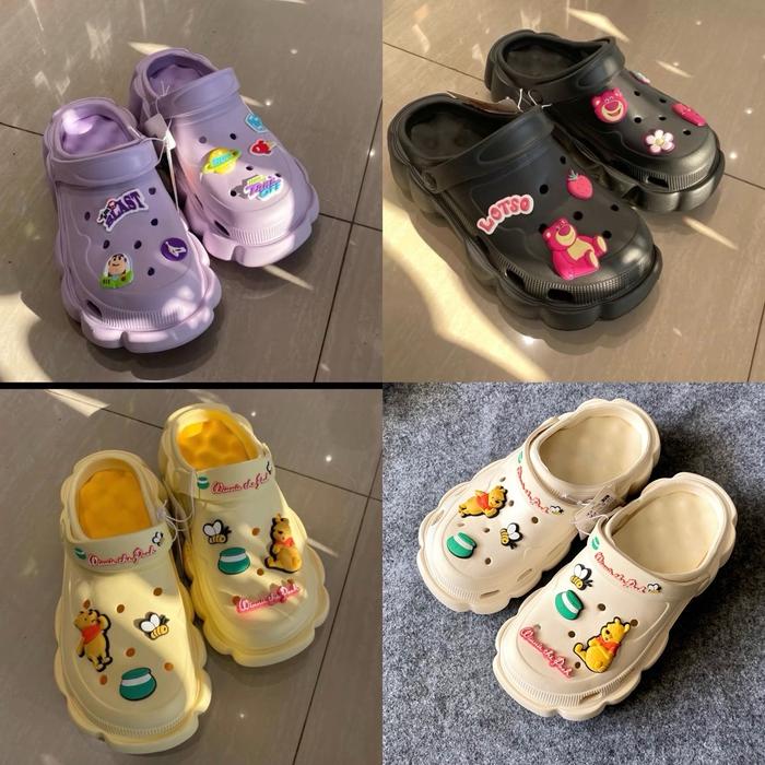 Miniso x disney sandal croch sandal kodok wanita hak tinggi karakter lotso winnie the pooh blast / s