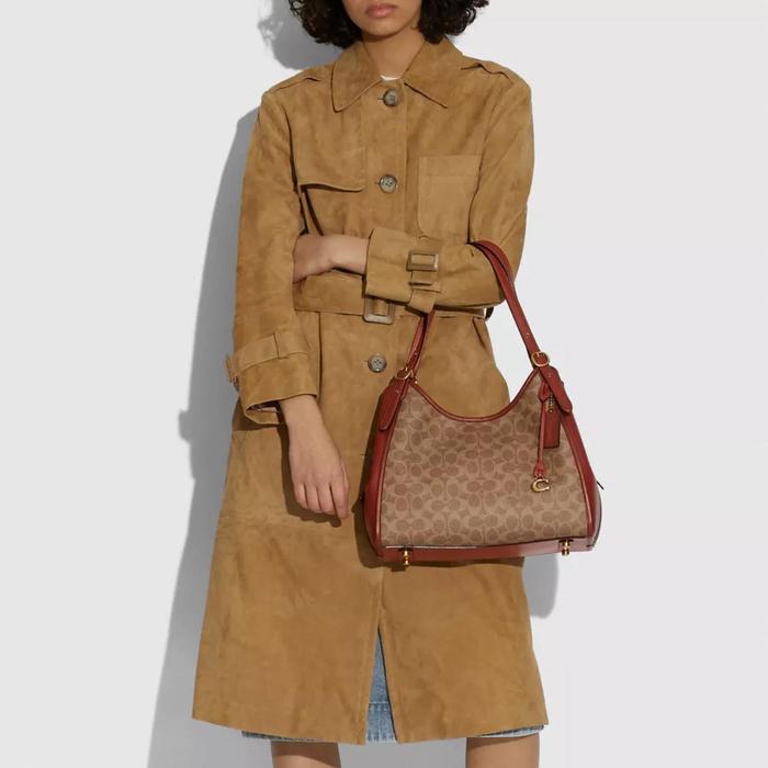 Coated Canvas Signature Lori Shoulder Bag Tan/Rust C4825