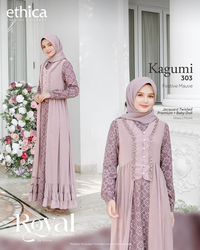 Terbaru Ethica Gamis Kagumi 303 Jacquard Baby Doll Zipper Saku Festive Mauve Royal 07 08 Basil Green