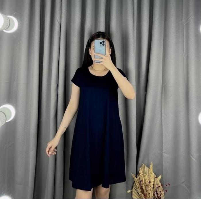 TOKO HARSA | DRESS MOLA DRESS CASUAL MIDI WANITA POLOS crinkle Baju Simple Dewasa Cantik