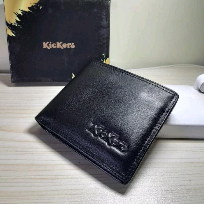 Kickers Dompet Pria Kulit Asli Warna Coklat Original Kulit Sapi dengan Desain Eksklusif Hitam