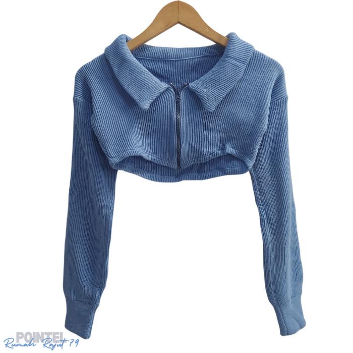 Aluna-Knit Crop zipper cardigan/cardigan crop zipper/atasan terbaru/cardigan wanita/outer knit