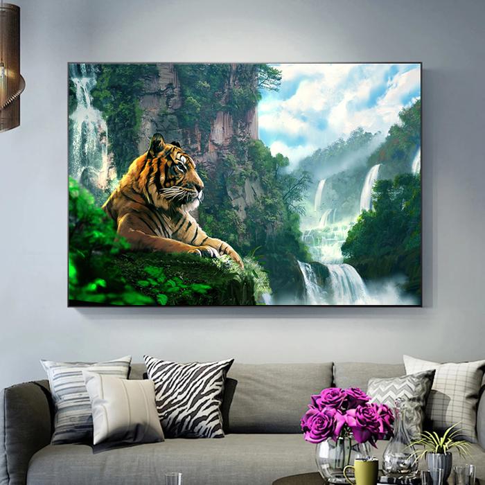 Pemandangan alam harimau lukisan kanvas hewan Quadro poster dekoratif