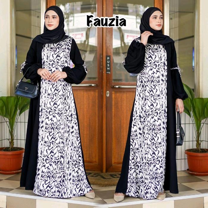 abaya hitam fauziah Gamis Dress Muslim Wanita Lebaran cantik mewah
