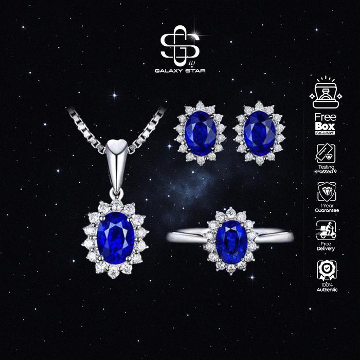 ((Free Box)) OOTD Hijab & Aksesoris Ramadan, Trendi & Kekinian Blue Zircon Jewelry Set – Cincin, Ant