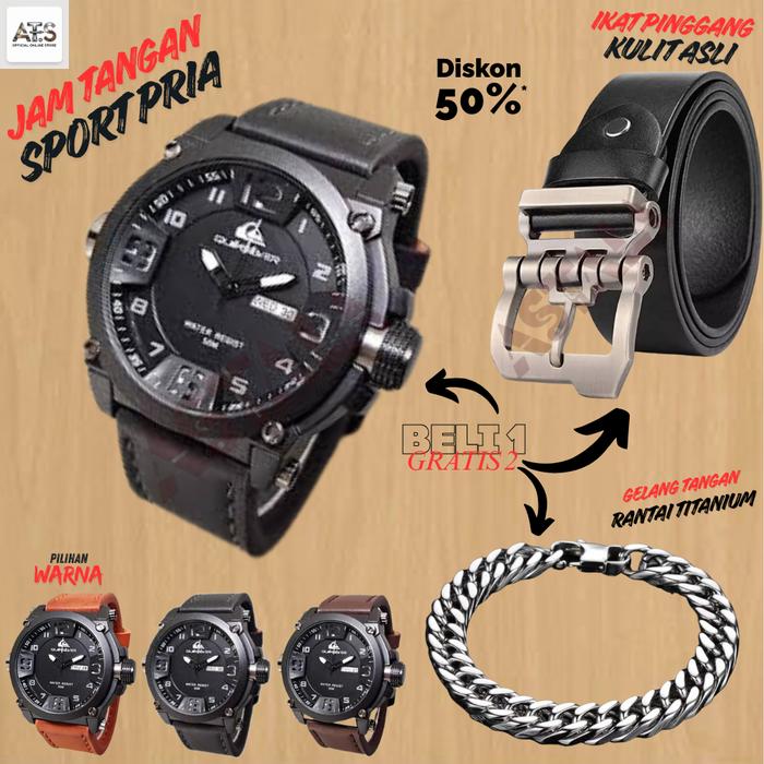 TOP SELLER !! BELI 1 GRATIS 2 !! JAM TANGAN QS PRIA STRAP LEATHER TANGGAL HARI QSB5D7ACI GRATIS 2 PR