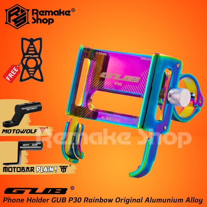 GUB P30 Rainbow Original Phone Holder Hp Motor Anti Getar Stang Spion Alumunium Alloy Dudukan Handph