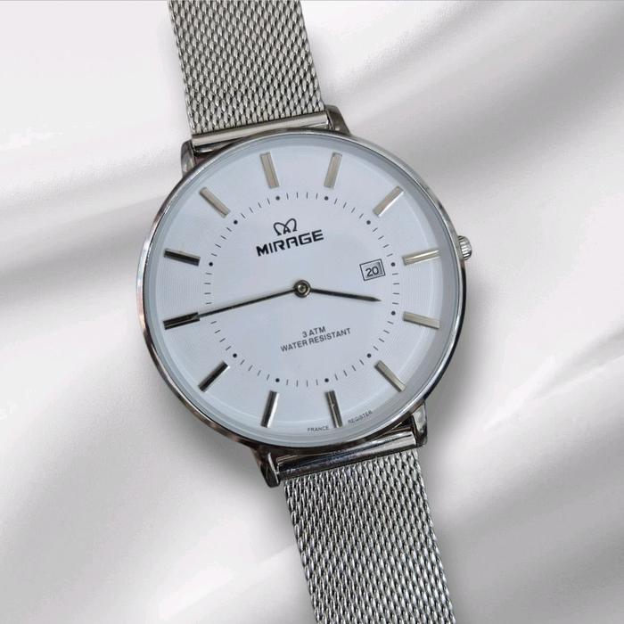 Mirage 8677 silver jam tangan pria original