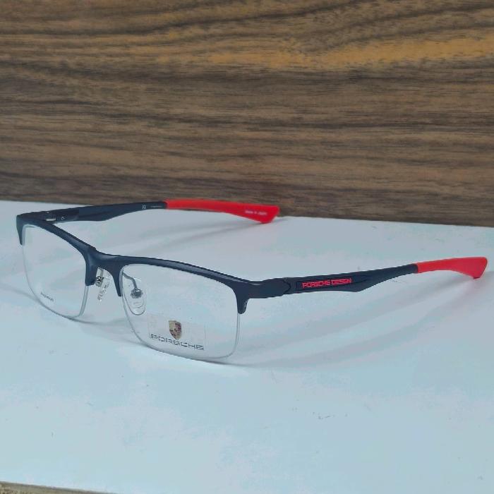 frame kacamata pria wanita half frame sporty porsche design P8199 gunmetal merah Bluecromic Blueray