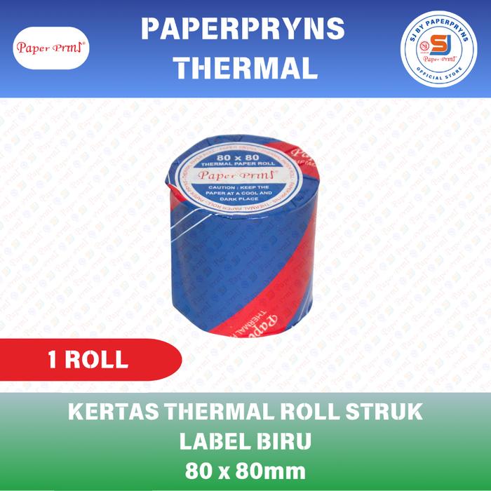 PAPERPRYNS Kertas Thermal Roll Struk 80 x 80mm - 1 ROLL (Label BIRU)