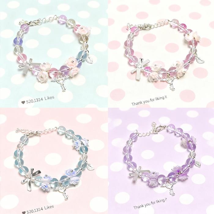 Gelang Kristal Kaca Bergaya Balet dengan Motif Mawar & Bunga, Nuansa Hutan yang Bak Peri