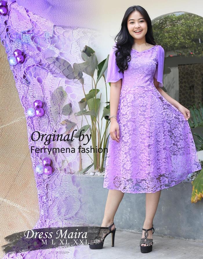 MIDI DRESS MAIRA BROKAT/ DRESS PAYET/kebaya dress natal 2024/ kebaya modern/DRESS BRUKAT BERPAYET / 