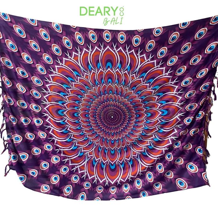 DEARY CO BALI Kain Pantai Bali Rayon Motif Bulu Merak Krisna Rumbai Ukuran Small 1,5 Meter Tipis Rin