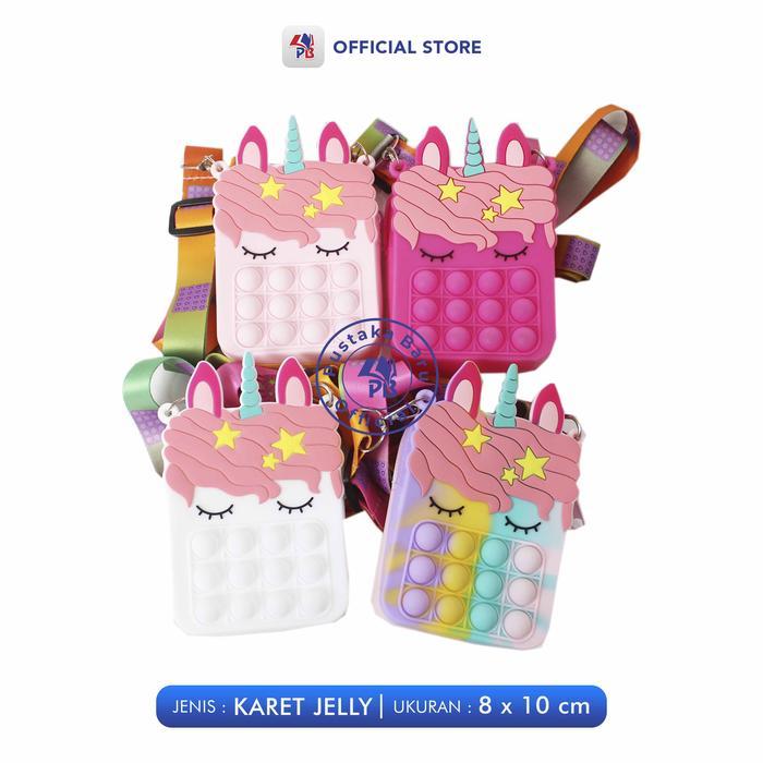 NEW Mainan Pop it / Pop it Murah : Tas Pop It Mainan Anak Perempuan Unicorn Mini Sling Bag Rainbow h