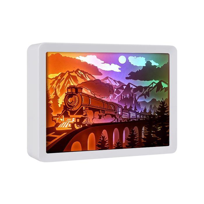 Old Train 7 Layers Paper Cut Light Box Usb Rechargeable Light 3D