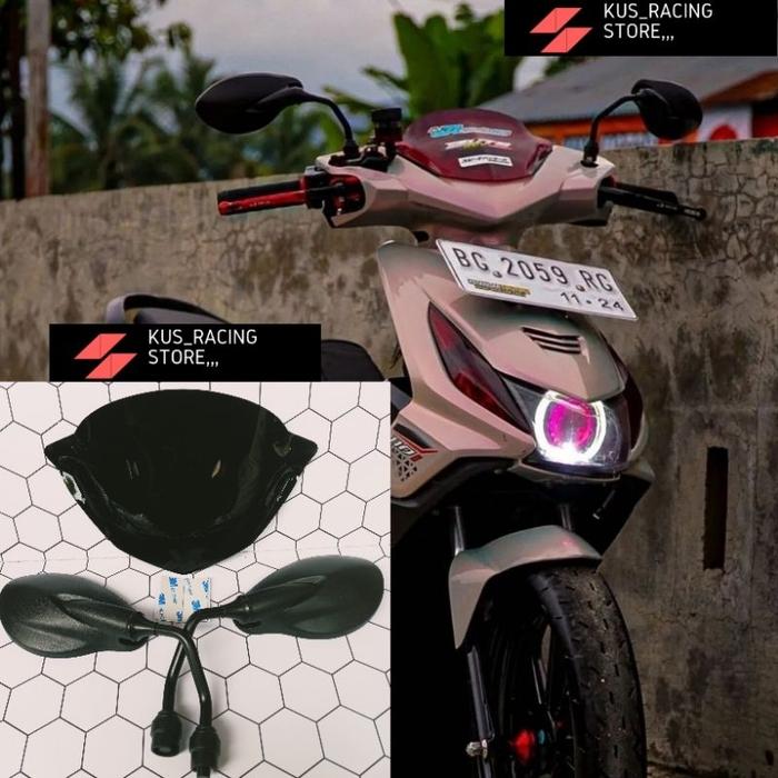 Paket Variasi Visor Beat Karbu Plus Spion X1 Hitam polos