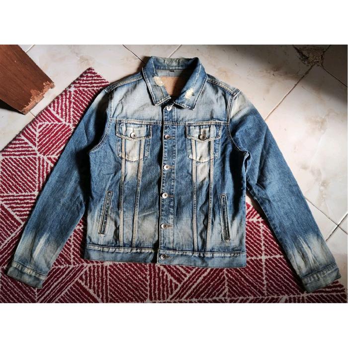 Jacket Jaket Denim Jeans Fadding Fadded Ripped Vintage Rugged UO2 Jeans Korea not Uniqlo Selvedge GU