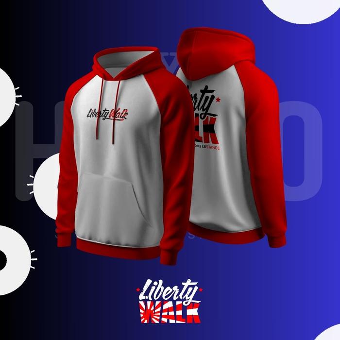 Hoodie Jumper HSCLO LIBERTY WALK LBWK WHITE RED HOODIE Ready Size Jumbo Bahan Fleece Ukuran Jumbo Bi