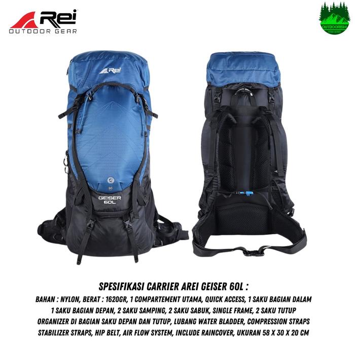Arei Carrier Geiser 60L | Tas Gunung Kapasitas 60L Arei Geiser | Ransel Gunung 60L Arei