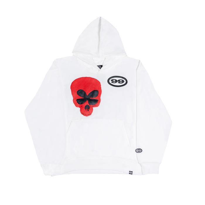 "FEELING LUCKY" SKULL WHITE HOODIE 99CLOVER