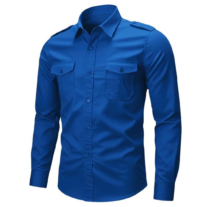 Kemaja Pria Lengan Panjang Polos W_Tac Tactikal M_Tac Baju Formal Biru Tua