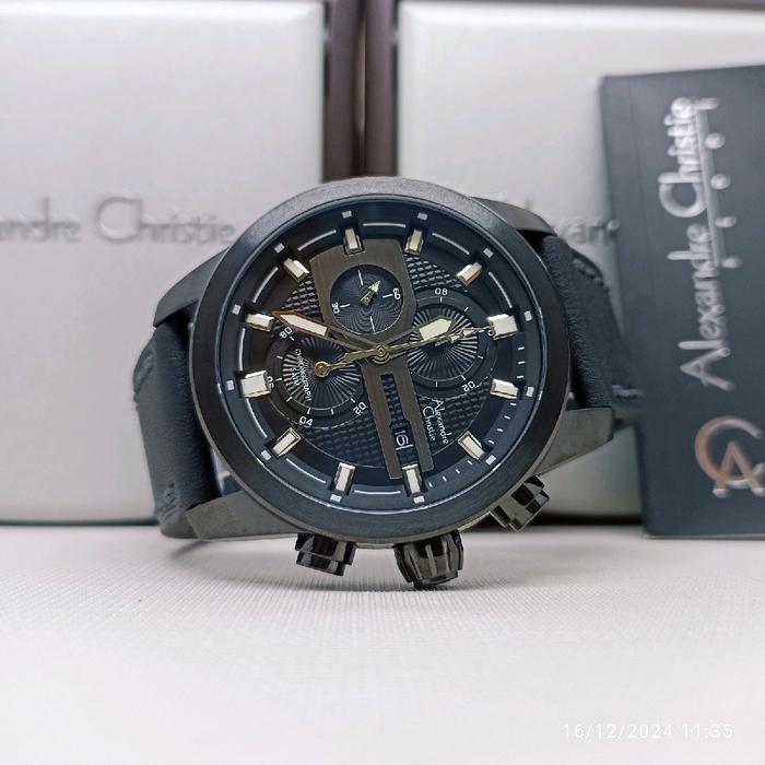 JAM TANGAN PRIA ALEXANDRE CHRISTIE 6562 MC FULL BLACK KULIT ORIGINAL