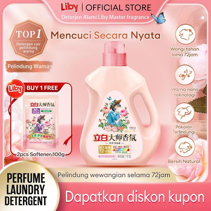 【BISA COD BELI 1 GRATIS 2】LIBY Deterjen Cair Laundry Liquid Detergent Botol (1L) + GRATIS 2 LIBY Pew