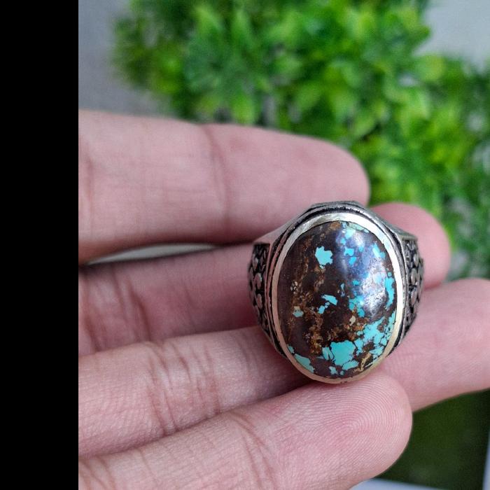 Natural Pirus Persia Origin Iran Mumbul Warna Hijau Lawas Serat Emas Kombinasi Serat Merah Tembus Fu