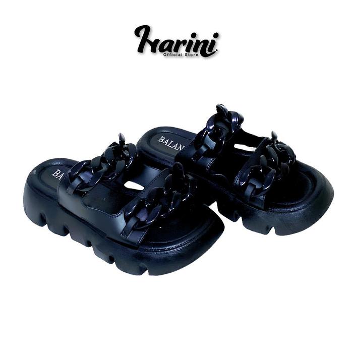 Sandal Slop Wanita Rubber PVC Sendal Wedges Jelly Karet Import Balance Motif Rantai 2312