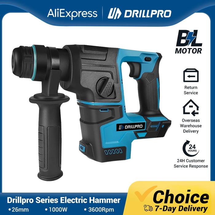 Drillpro 26mm Brushless Cordless Rotary Hammer Impact Drill Handheld Electric Hammer Drill Impact Fu