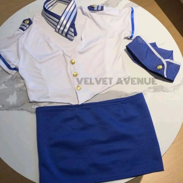 Velvet Avenue - Lingerie Kostum LANA Pramugari Sexy Lingeri Cosplay Wanita Baju Tidur Malam Seksi Re