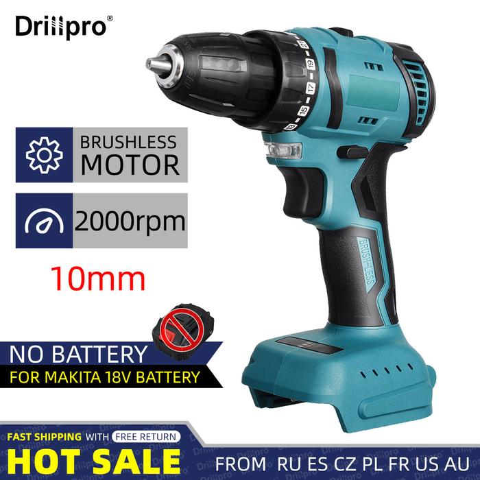 Drillpro 10mm 2000RPM Brushless Cordless Electric Impact Drill Hammer