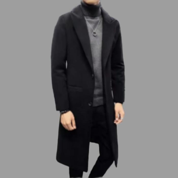 Jas Long Coat Cowo Long Coat Blazer Musim Dingin Pria Korean Style Katun Tebal Panjang Hitam Custom