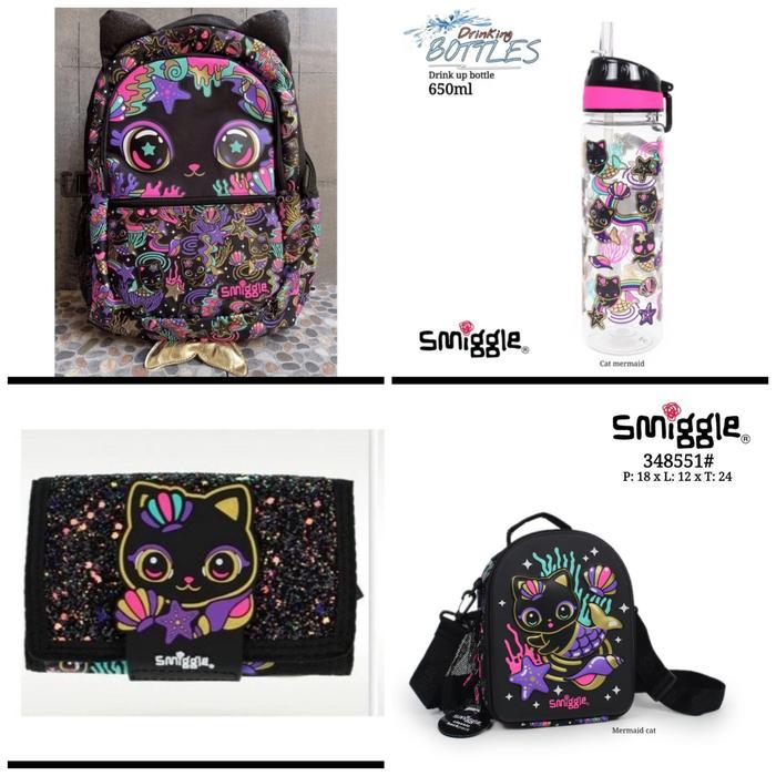 FREE ONGKIR Smiggle Backpack Hey Cat Black, lunch bag, dompet, botol minum/kado