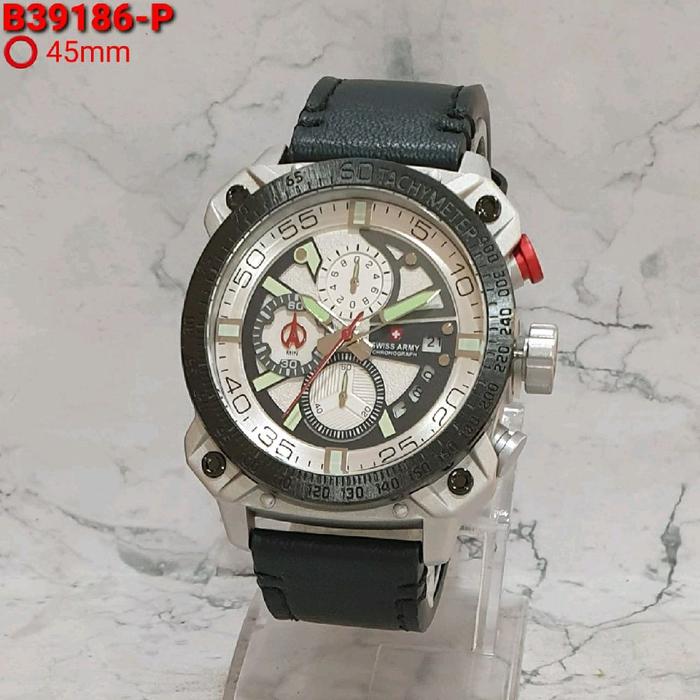 Fashion Jam, Swiss Army Jam Pria Remaja Chrono On 1986 Strap Kulit Original Watch
