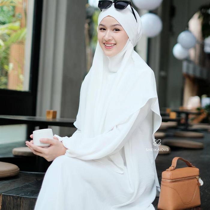 Sheika Hijab - Abaya Noura Syari Dress Wanita Busui Set Umroh Polos Gamis Muslim Warna Broken White
