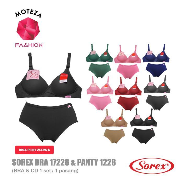 Sorex Bra CD 1 Set Wanita - BH 17228 & Celana Dalam CD 1228 Katun Polos Mulus Busa Setelan