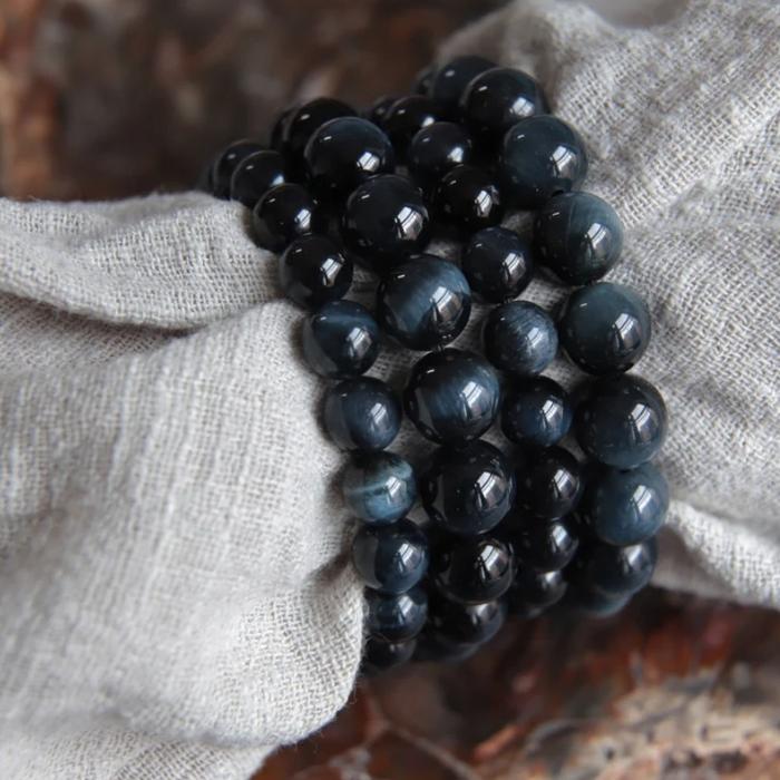 Tarotbythewolf - Natural Blue Tiger's Eye Bracelet - Hawk's Eye Bracelet - Gelang Batu Alam