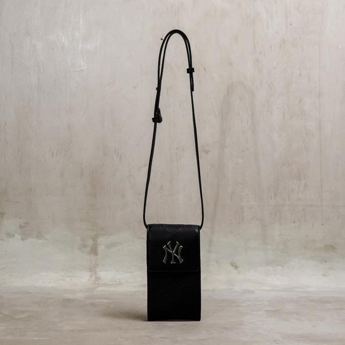 MLB NY Monogram Leather Phone Bag in Black