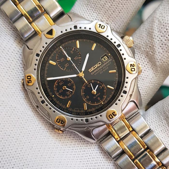 Jam Tangan Seiko Alarm Chronograph Vintage JDM Watch 7T32