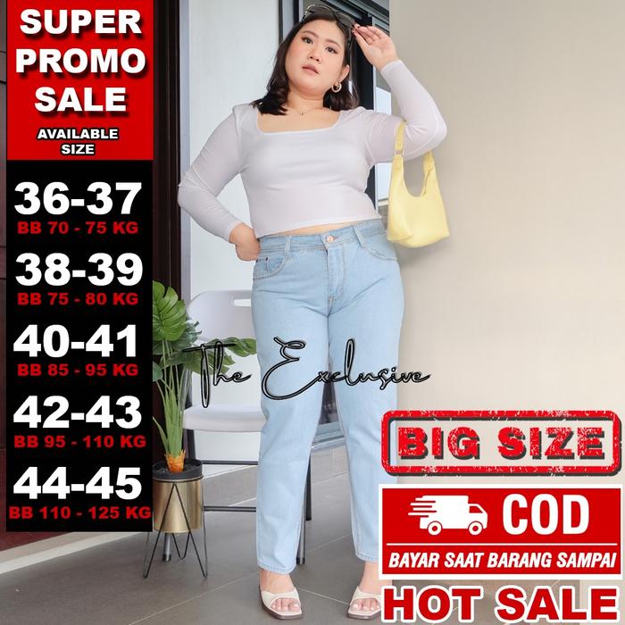CELANA BOYFRIEND JEANS WANITA JUMBO BB 65 - 125 KG CELANA BAGGY JEANS BIGSIZE HIGHWAIST BOYFRIEND EL