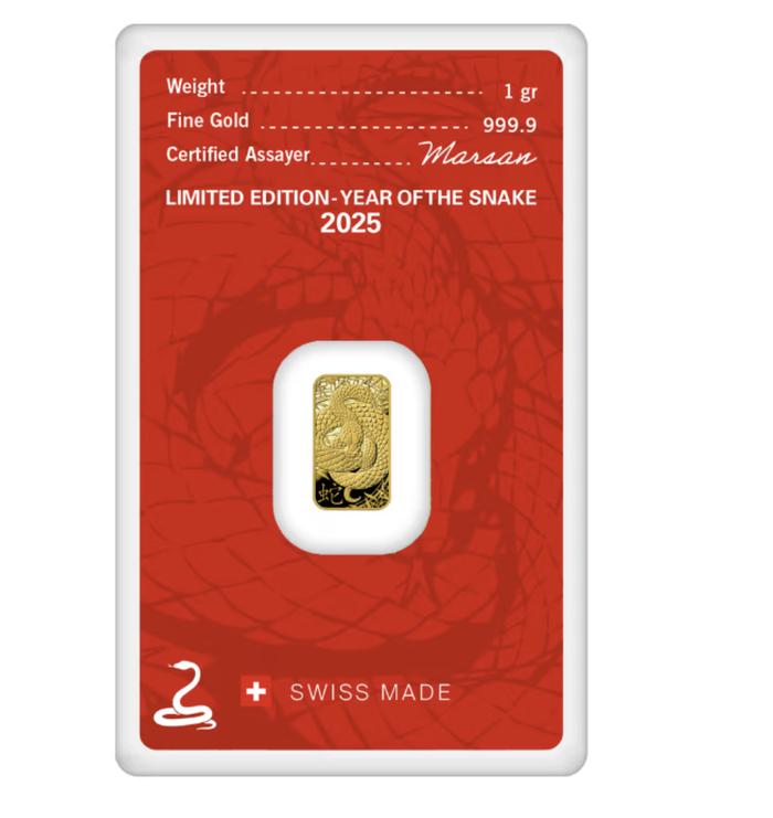 FAST PO 2 MINGGU 2025 1 gram Argor Heraeus Lunar Year of Snake .9999 Gold Bar Gold Bar In Assay Emas