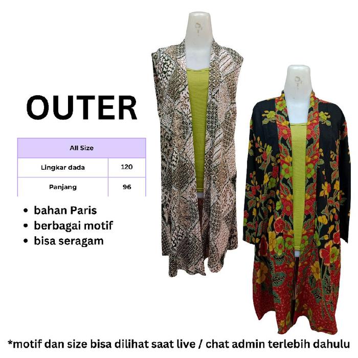 OUTER Lengan Panjang Bahan Paris | All Size - LD120 cm | Seragam motif batik