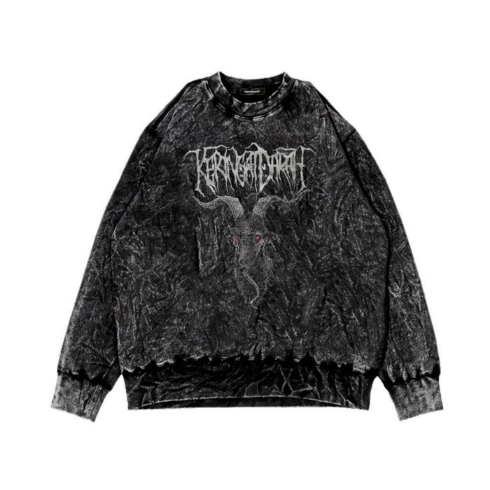 Sweatshirt Crewneck Sandwash Satanic Blood Sweat Deer Original Jaket Sweater Washed