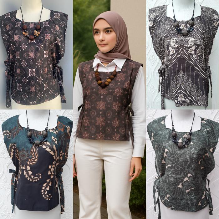 Rompi Batik Wanita Modern Rompi Vest Batik Kekinian Vest Batik Outer Korean Style Bahan Katun Vest B