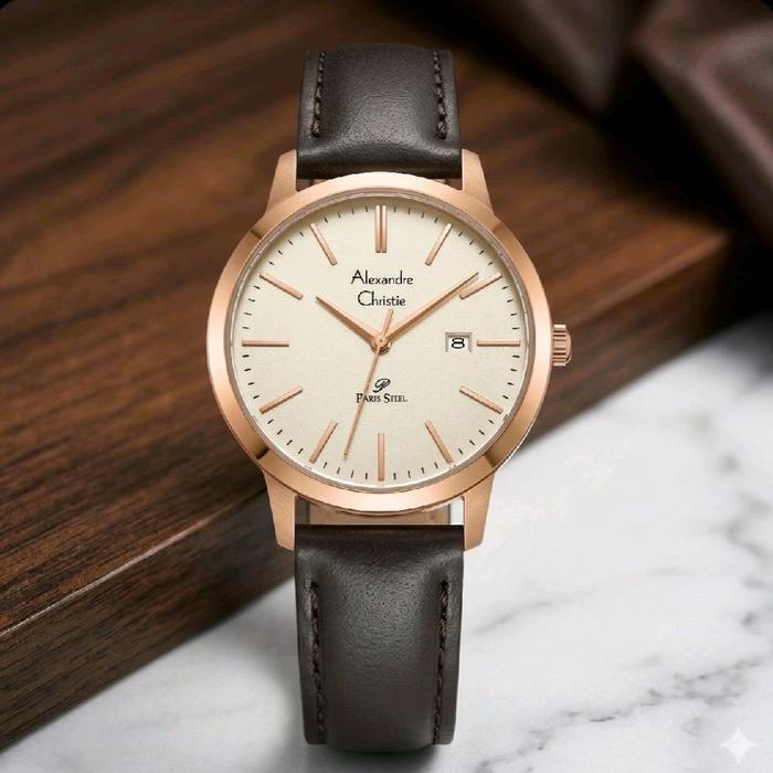 New Alexandre Christie 1007 Kulit Cokelat Dasar Rosegold Cewe