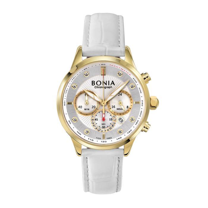 Jam Tangan Wanita Bonia BNB10802-2217C B10802-2217C Chronograph White Sapphire Crystal Glass Origina